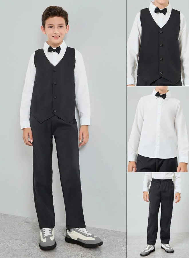 Amirah  Boys White Shirt with Black Trousers and  Waistcoat with Bow Set for Men | Best Price UAE